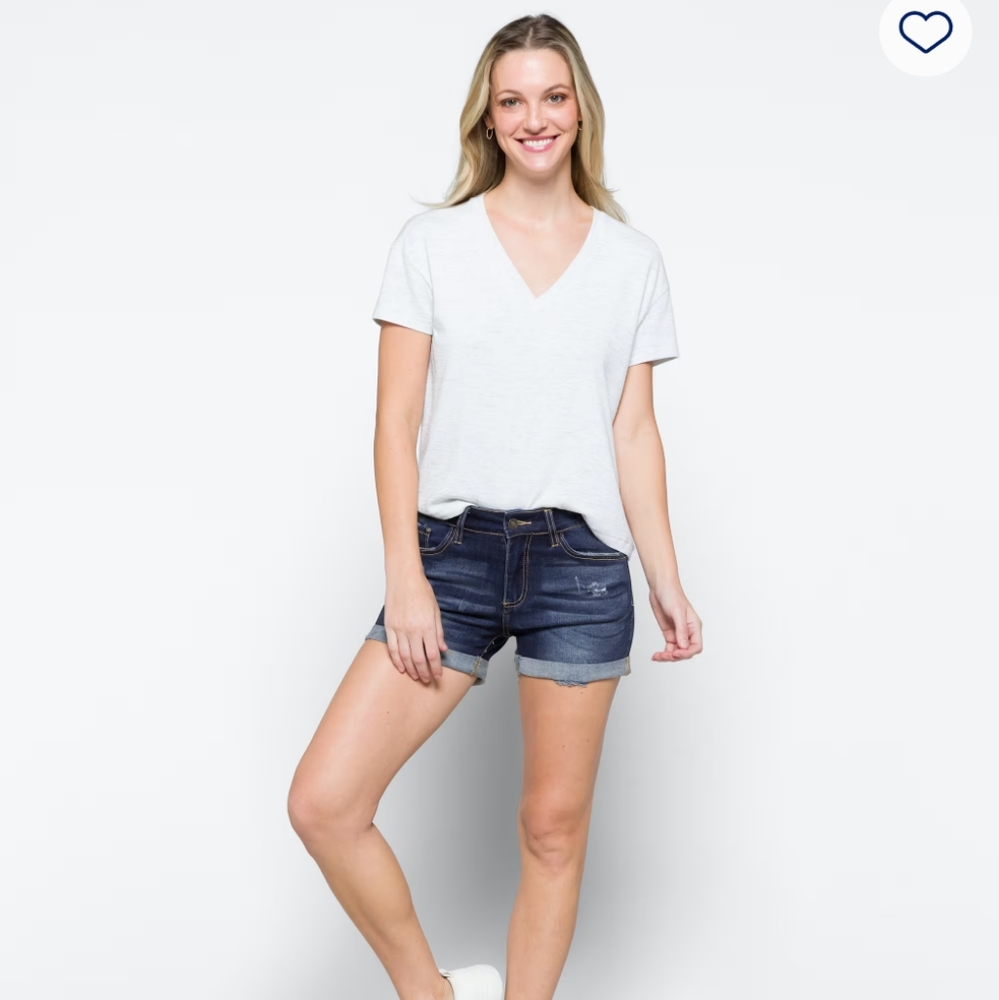 Kan CanIla High Rise Distressed Tacked Cuffed Short